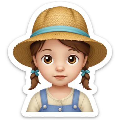 baby girl with brown hair and pigtails with a hat like My Neighbor Totoro movie sticker