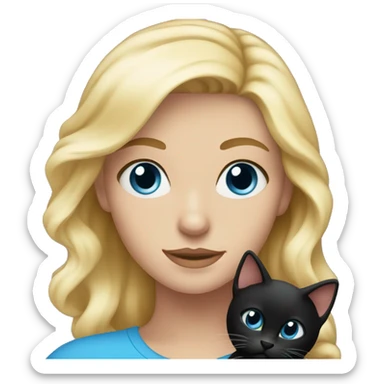 one blond young woman with blue eyes with black kitty in her arms sticker