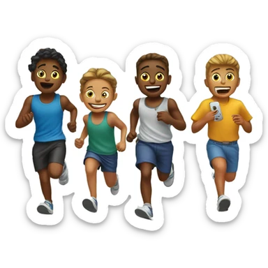 A group of young kids running to a gas station while dripping sweat while on their flip phones sticker