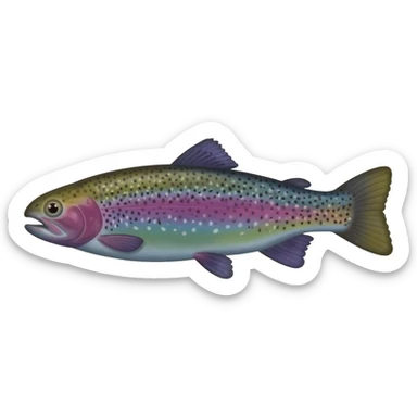 whole rainbow trout fish with speckles facing left bright purple blue green yellow white sticker