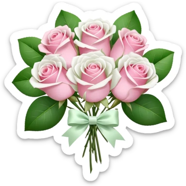 bouquet of pink and white roses and white satin bow sticker