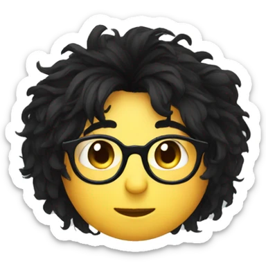 rounded glasses, messy black hair face indie sticker