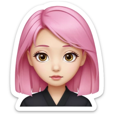 An Asian girl with pink-blonde hair, big eyes, thick eyebrows, and long eyelashes; only her head... sticker