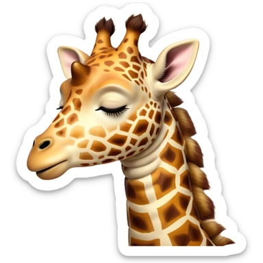 Meme-Worthy Cute Sleeping Giraffe Portrait Emoji, Head resting peacefully with a contented smile, showcasing a slender, elegant build and a luxuriously soft, patterned Fur, eyes shut in a serene, restful nap, Simplified yet hilariously adorable features, highly detailed, glowing with a soft, drowsy light, high shine, relaxed and utterly lovable, stylized with an air of playful laziness, bright and heartwarming, soft glowing outline, capturing the essence of a comically sleepy giraffe, so meme-worthy it feels like it could instantly become the next viral sensation of adorable slumber! sticker