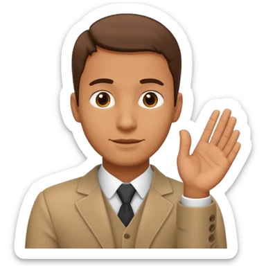 un homme qui secoue ses mains sous son menton sticker