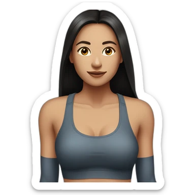 beautiful woman with dark long straight hair and brown eyes in a gym  sticker