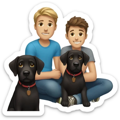 Black Labrador with two white teenage boys with brown hair  sticker