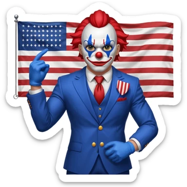 Chains from Payday: The Heist wearing a suit, blue gloves, clown mask with American flag motif, muscular build, confident stance sticker