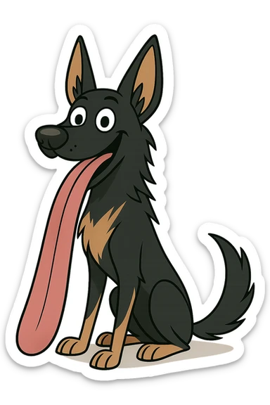 Make the dog's tongue much longer, keep the dog cartoon style, transparent background. sticker