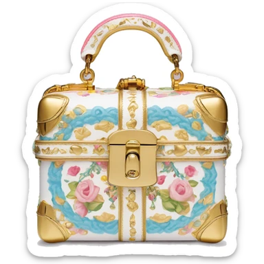 Dolce and Gabbana small box bag with colourful pastel ornament print and golden detais  sticker