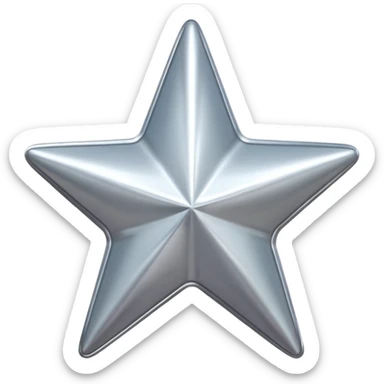Chrome silver star emoji, iOS emoji style, glossy metallic surface, soft reflections, minimalistic, centered, clean white background, high detail, smooth gradients sticker