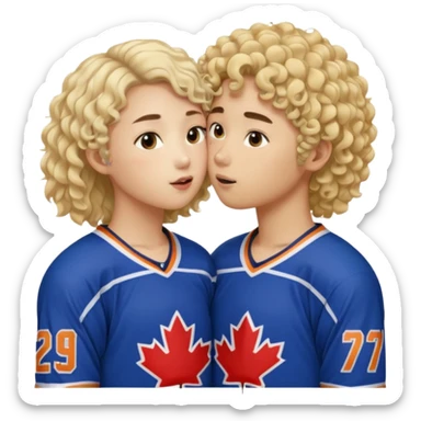Asian hickey player kissing curly hair blonde hockey player sticker