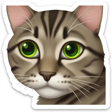 Dark brown tabby cat with slanted Green eyes sitting sticker