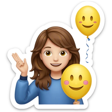Teen wavy brown hair, with smiley-face balloon sticker