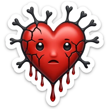 BLACK BROKEN HEART, LITTLE DARK RED BLOOD, DRIPS FROM THE BROKEN CRACK. sticker