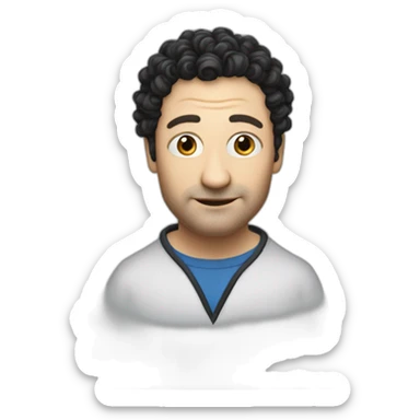 tim robinson face but his hair is shoulder length curly black hair, wide triangular shape sticker