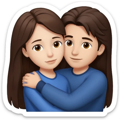 boy with dark brown hair hugging a girl with long brown hair sticker