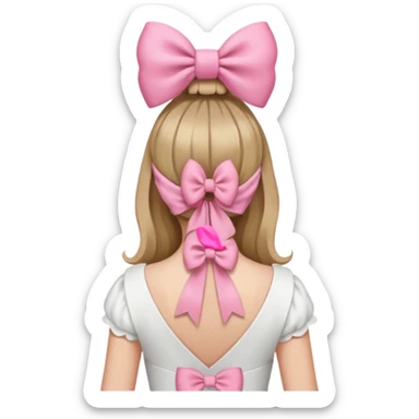 A pink bow in dark blond hair from the back sticker