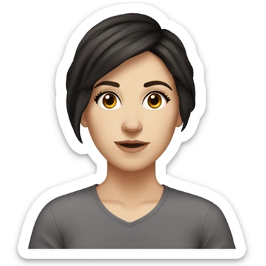 white girl, dark hair , short hair utill nek, side bangs sticker