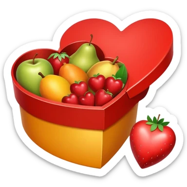 red heart shaped gift box filled with fruits sticker