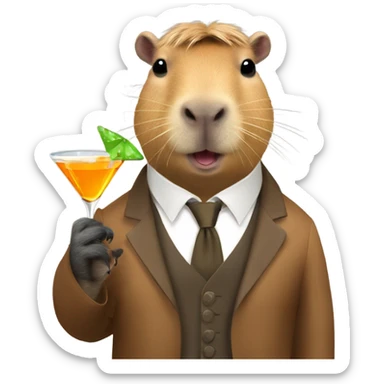 Capybara wearing a bow and holding a martini  sticker