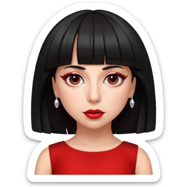 Create lady gaga with a red dress and black short hair with bangs sticker