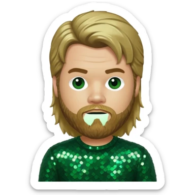 Ryan Dunn from Jackass with long dark blonde hair, dark green sequin outfit sticker
