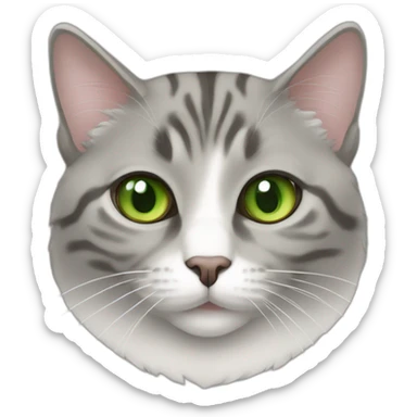 Green eyed fat Gray American bobtail cat  sticker