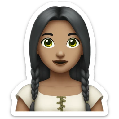 Medieval girl crazy, white skin, black hair, green eyes sticker