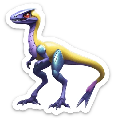 Futuristic Shiny Velociraptor-Genesect-Fakémon-Pokémon with a visor helmet Full Body sticker