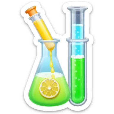 hi-lighters lemon baking soda uv light glowing formula in beaker/ test tube and baking soda in lab sticker