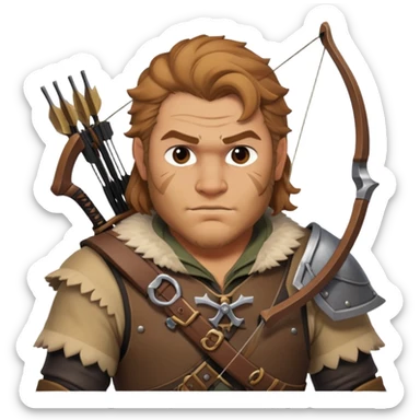 Varric Tethras from Dragon Age with crossbow and chest hair sticker