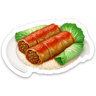 Cinematic Realistic Go≈ÇƒÖbki Dish Emoji, featuring cabbage rolls stuffed with rice and meat rendered with lifelike detail and inviting, homey lighting. sticker