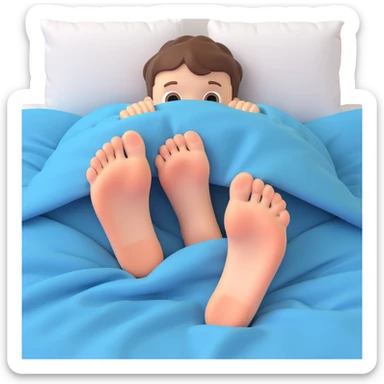 close-up of a boy's feet under a blanket in bed, warm and soft sticker