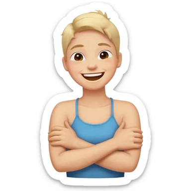 person laughing with arms crossed on neck sticker