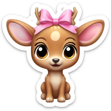 baby deer with fairy wings and a pink bow around its neck  sticker