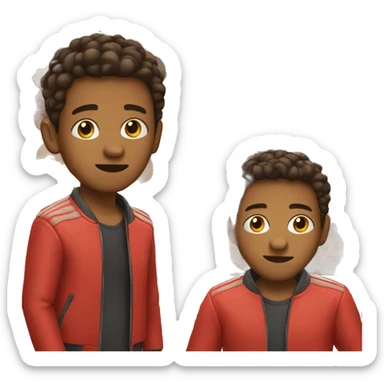 Brown kid wearing a red jacket. Back hair sticker