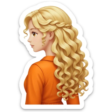 Blonde curly long hair lady with orange clothes from the back sticker