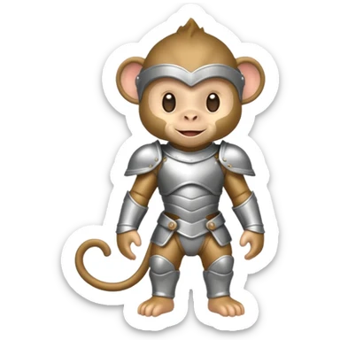 baby monkey in silver armor, full body, smile sticker