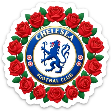 Chelsea football club logo in a wreath of red roses sticker