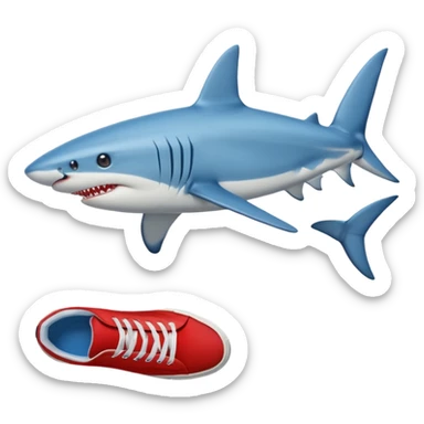 Blue shark with red sneakers and legs  sticker