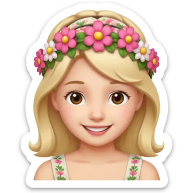 Girl wearing floral headband and smile sticker