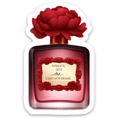 Dark red classic perfume bottle with red peonies and a velvet red bow sticker