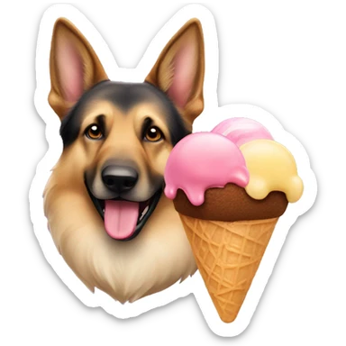 A German Shepherd dog licking ice cream sticker