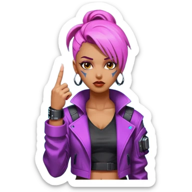 Woman with her tongue out in cyberpunk clothing and giving the middle finger. Looking naughty. sticker