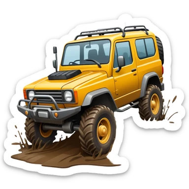 An icon showing an off-road vehicle driving through muddy terrain, inspired by Expeditions: A MudRunner Game. The design features splashing mud, rugged tracks, and dynamic movement, symbolizing the challenge of navigating tough landscapes. Transparent background sticker