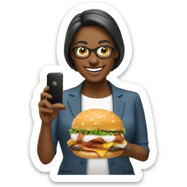 Happy Lady corporate business owner shooting food photos & videos with her phone sticker