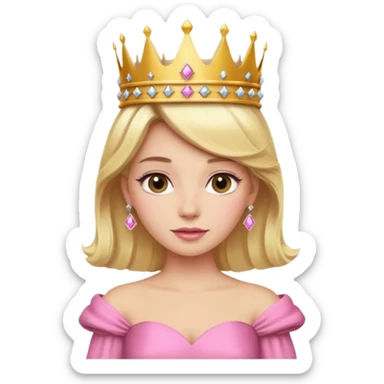 Blonde hair queen with crown and luxury pink dress sticker