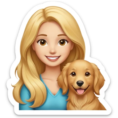 smiling bombshell girl with long hair with a golden retriever sticker