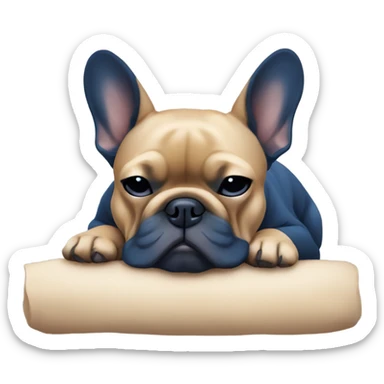 dark blue and tan french bulldog sleeping  sticker